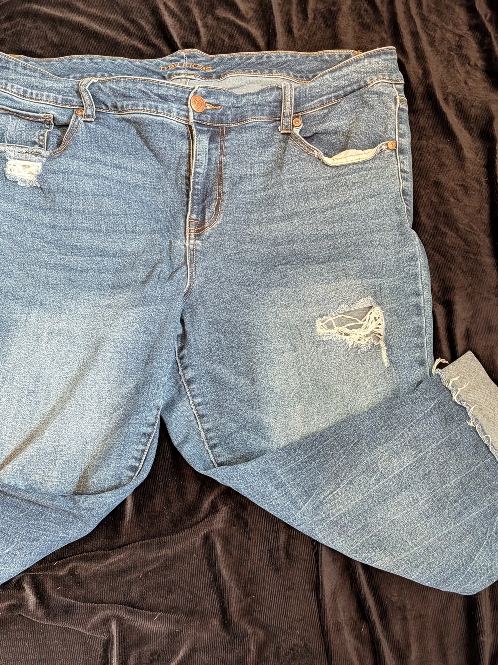Maurices Light Blue Distressed Boyfriend Jeans with Rolled Cuffs - Picture 2 of 4